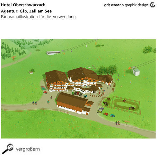 grissemanndesign, panoramaillustration hotel oberschwarzach, zell am see, logodesign, flash animation, piktogramme, internetseiten, printdesign , printdesign